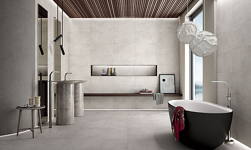 Background tile, Effect concrete, Color white, Glazed porcelain stoneware, 30x60 cm, Finish antislip