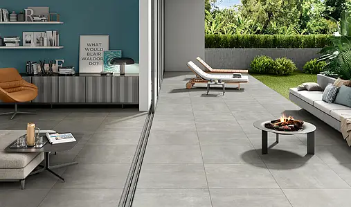 Effekt beton, Farve grå, Grundflise, Glaseret porcelænsstentøj, 80x80 cm, Overflade skridsikker