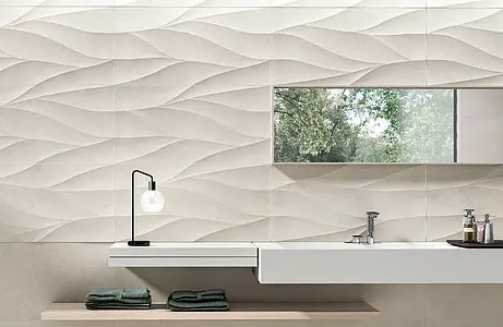 Background tile, Effect stone,limestone, Color white, Glazed porcelain stoneware, 40x80 cm, Finish 3D