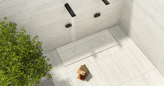 Carrelage, Effet travertin, Teinte blanche, Grès cérame émaillé, 60x120 cm, Surface antidérapante