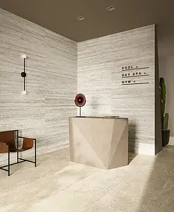 Carrelage, Effet travertin, Teinte beige,grise, Grès cérame émaillé, 60x120 cm, Surface antidérapante