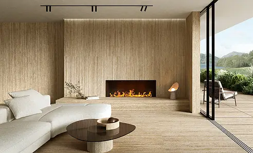 Hintergrundfliesen, Optik travertin, Farbe beige, Glasiertes Feinsteinzeug, 60x120 cm, Oberfläche matte