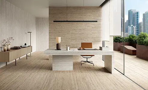 Carrelage, Effet travertin, Teinte brune, Grès cérame émaillé, 60x120 cm, Surface antidérapante