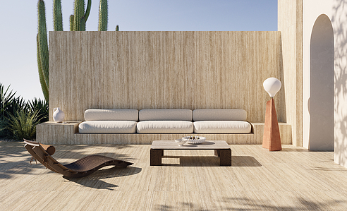 Hintergrundfliesen, Optik travertin, Farbe beige, Glasiertes Feinsteinzeug, 60x120 cm, Oberfläche rutschfeste