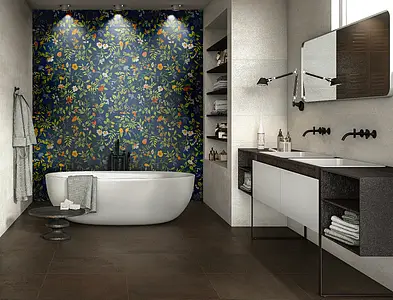 Grundflise, Farve marineblå,med flere farver, Glaseret porcelænsstentøj, 60x120 cm, Overflade mat
