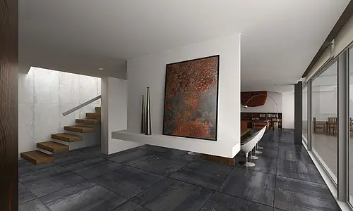 Bakgrunnsflis, Effekt metall, Farge marineblå,svart, Glasert porselenssteintøy, 89.7x89.7 cm, Overflate matt