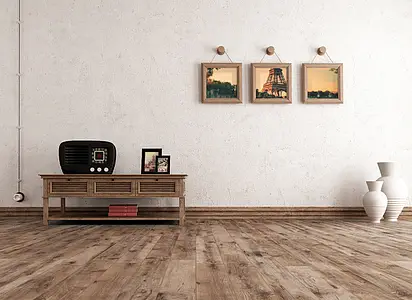 Piastrella di fondo, Effetto legno, Colore marrone, Gres porcellanato smaltato, 20x120 cm, Superficie opaca