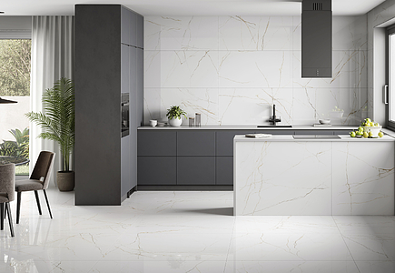 Background tile, Effect calacatta, Color white, Glazed porcelain stoneware, 120x120 cm, Finish polished