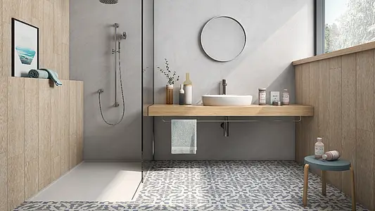 Background tile, Effect faux encaustic tiles, Color grey, Glazed porcelain stoneware, 22.3x22.3 cm, Finish Honed