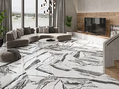 Carrelage, Effet pierre,autres types de marbre, Teinte noir et blanc, Grès cérame émaillé, 60x60 cm, Surface brillante