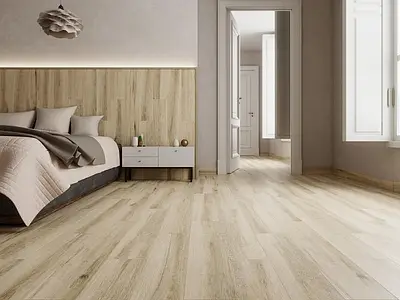Grundflise, Effekt træ, Farve beige, Glaseret porcelænsstentøj, 15x90 cm, Overflade mat