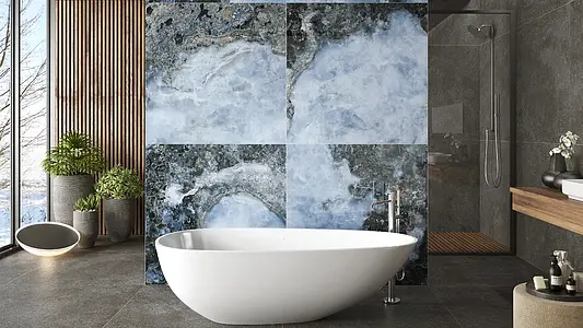 Background tile, Effect stone,other stones, Color black,sky blue, Glazed porcelain stoneware, 120x120 cm, Finish polished