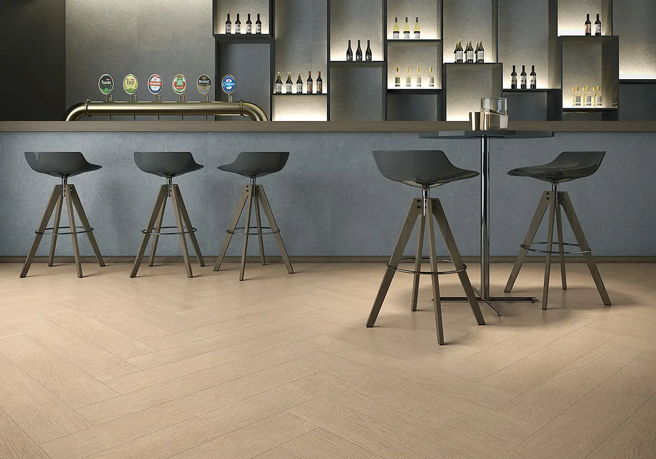 Background tile, Effect wood, Color beige, Unglazed porcelain stoneware, 20x120 cm, Finish matte