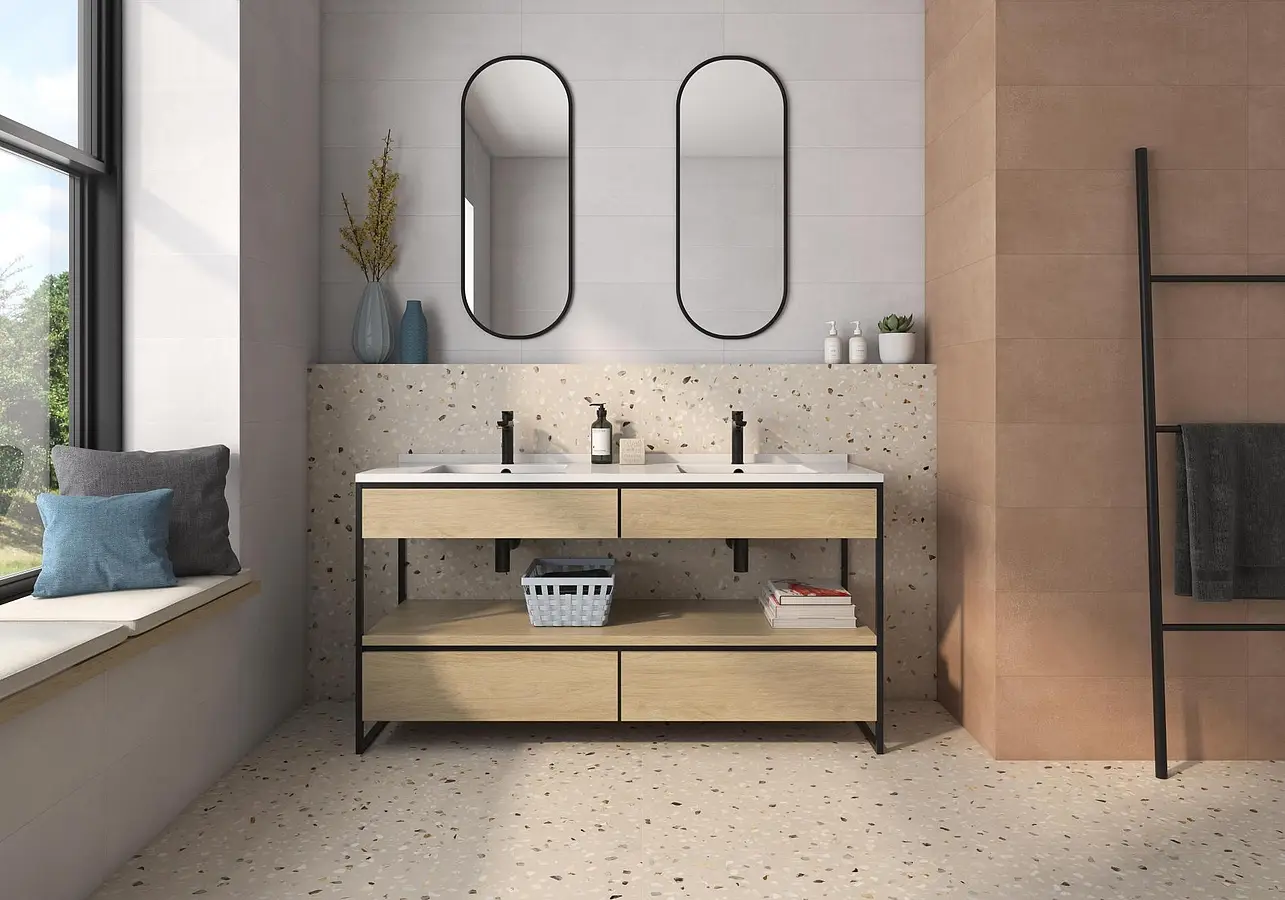 Background tile, Effect terrazzo, Color beige,multicolor, Glazed porcelain stoneware, 60x120 cm, Finish matte