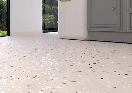 Carrelage, Effet terrazzo, Teinte beige,multicolore, Grès cérame émaillé, 60x60 cm, Surface antidérapante