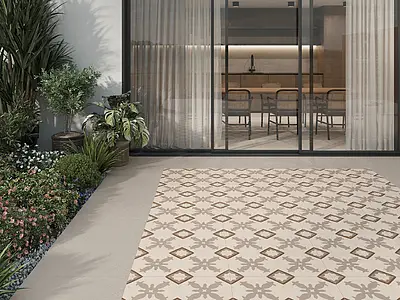 Background tile, Effect faux encaustic tiles, Color beige, Glazed porcelain stoneware, 60x60 cm, Finish antislip