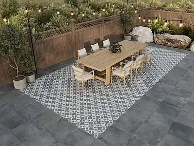 Background tile, Effect faux encaustic tiles, Color grey, Glazed porcelain stoneware, 60x60 cm, Finish antislip