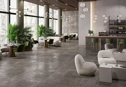 Background tile, Effect limestone, Color grey,brown, Unglazed porcelain stoneware, 120x120 cm, Finish antislip