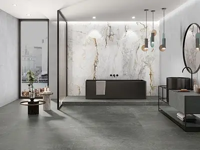 Background tile, Effect limestone, Color grey, Unglazed porcelain stoneware, 120x120 cm, Finish antislip