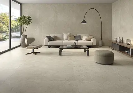 Background tile, Effect limestone, Color beige, Unglazed porcelain stoneware, 160x160 cm, Finish Honed