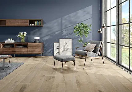 Grundflise, Effekt træ, Farve beige, Uglaseret porcelænsstentøj, 25x150 cm, Overflade mat