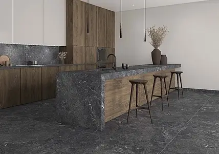 Background tile, Effect other stones, Color black, Glazed porcelain stoneware, 120x280 cm, Finish matte