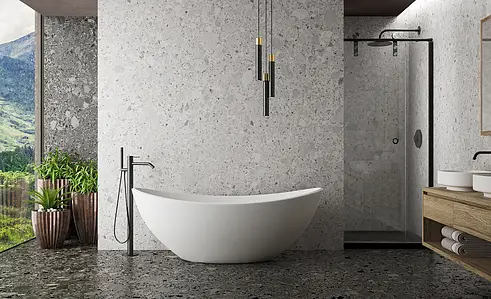 Background tile, Effect ceppo di gré, Color white, Glazed porcelain stoneware, 60x120 cm, Finish matte