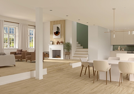 Step, Effect wood, Color beige, Glazed porcelain stoneware, 32x120 cm, Finish matte