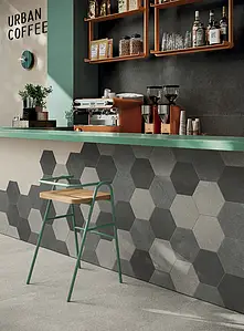 Background tile, Effect concrete, Color black, Glazed porcelain stoneware, 22x25 cm, Finish matte