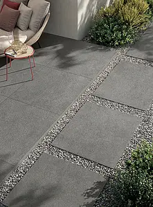 Grundflise, Effekt beton, Farve grå, Uglaseret porcelænsstentøj, 90x90 cm, Overflade skridsikker