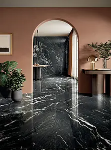 Piastrella di fondo, Effetto altri tipi di marmo, Colore nero, Gres porcellanato non smaltato, 120x120 cm, Superficie levigata