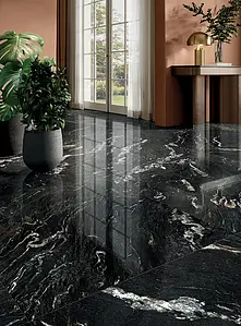 Background tile, Effect other marbles, Color black, Unglazed porcelain stoneware, 120x120 cm, Finish polished