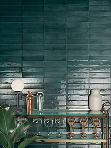 Azulejo base, Efecto monocolor, Color verde, Cerámica, 6x30 cm, Acabado brillo