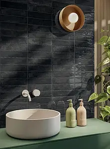 Background tile, Effect unicolor, Color black, Ceramics, 6x30 cm, Finish glossy