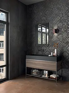 Decoratief element, Effect metaal-look, Kleur zwarte, Ongeglazuurd porseleinen steengoed, 50x100 cm, Oppervlak mat