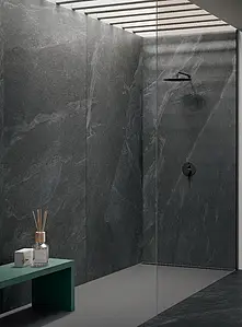 Background tile, Effect stone,slate, Color black, Unglazed porcelain stoneware, 120x278 cm, Finish antislip