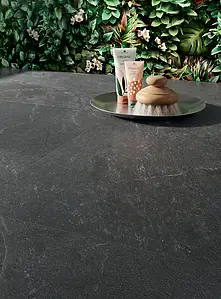 Bakgrundskakel, Textur sten,skiffer, Färg svart, Oglaserad granitkeramik, 60x120 cm, Yta halksäker