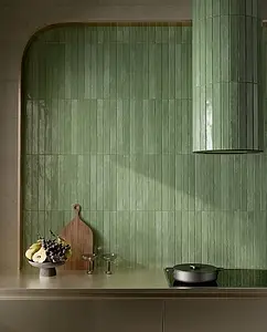 Background tile, Effect brick, Color green, Glazed porcelain stoneware, 4.8x45 cm, Finish glossy
