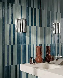 Background tile, Effect brick, Color navy blue, Glazed porcelain stoneware, 4.8x45 cm, Finish glossy