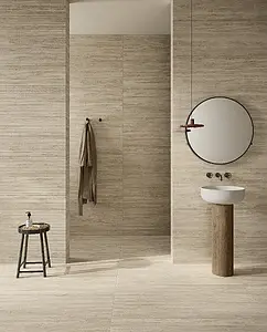Grundflise, Effekt travertin, Farve beige, Glaseret porcelænsstentøj, 60x120 cm, Overflade skridsikker