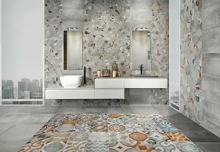 Mosaico, Efecto imitación hidráulico,hormigón, Color gris, Estilo patchwork, Gres porcelánico no esmaltado, 30x34.7 cm, Acabado mate
