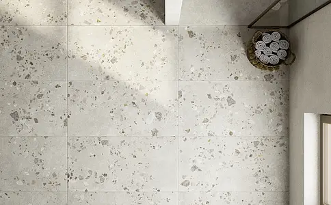 Background tile, Effect terrazzo,concrete, Color grey,white, Glazed porcelain stoneware, 60x120 cm, Finish antislip