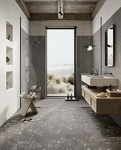 Background tile, Effect terrazzo,concrete, Color grey, Glazed porcelain stoneware, 60x120 cm, Finish antislip