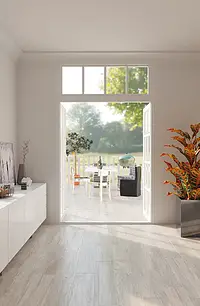 Grundflise, Effekt træ, Farve grå, Glaseret porcelænsstentøj, 20.3x90.6 cm, Overflade skridsikker