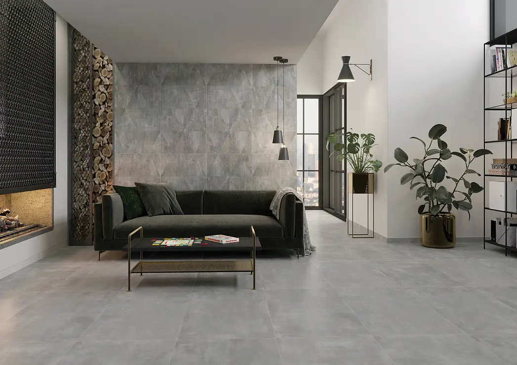 Background tile, Effect concrete, Color grey, Glazed porcelain stoneware, 60x120 cm, Finish matte