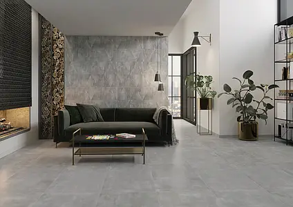 Effekt beton, Farve grå, Grundflise, Glaseret porcelænsstentøj, 60x120 cm, Overflade mat