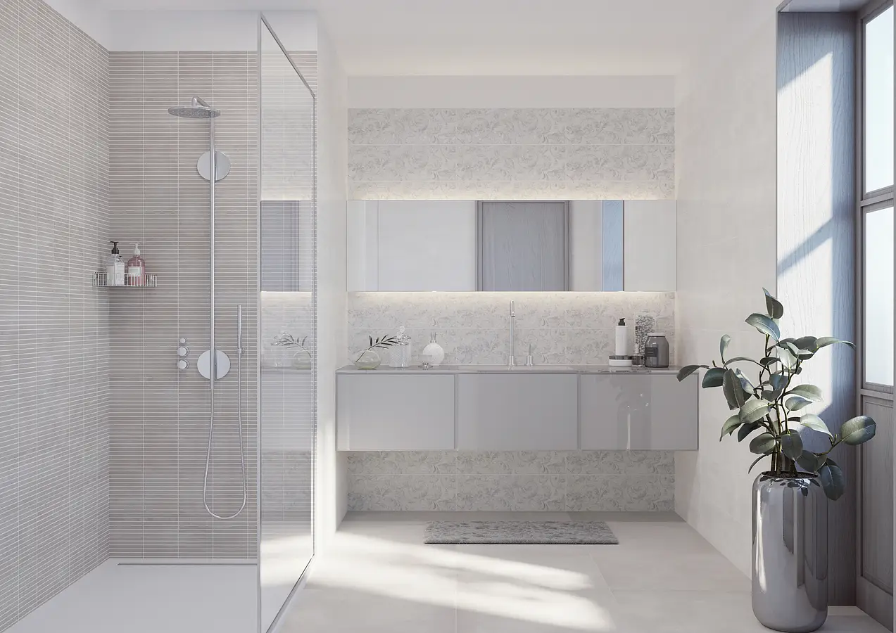 Mosaic effect tiles, Color grey, Ceramics, 20x60 cm, Finish matte