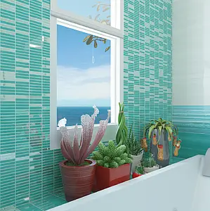 Mosaic tile, Effect metal, Color green, Ceramics, 30x30 cm, Finish glossy