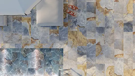 Grundflise, Effekt other stones, Farve brun,himmelblå, Glaseret porcelænsstentøj, 30x60 cm, Overflade skridsikker