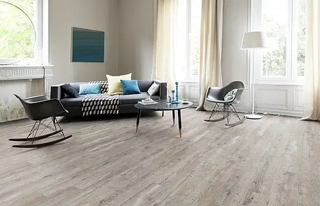 Effekt træ, Farve grå,brun, Grundflise, PVC, 21.49x123.9 cm, Overflade skridsikker